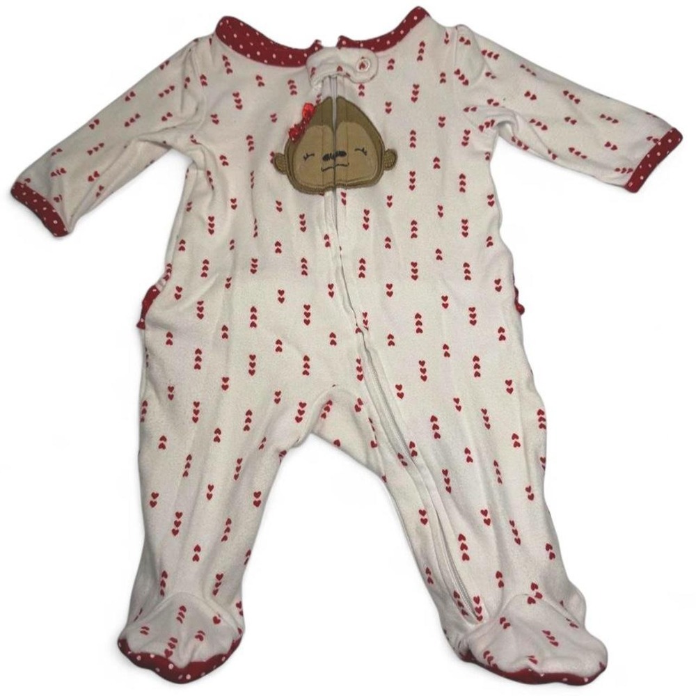 Carter's Newborn cotton onesie with red heart pattern and monkey face applique